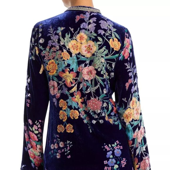 Johnny Was Bouquet Burnout Nephele Tunic Embroidered Floral Top Shirt Blue NEW - Picture 6 of 7